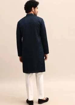 Blue Cutdana Work Kurta Set For Men