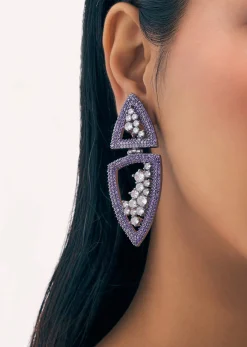 Blue Diamond Dangler Earrings In Mix Metal