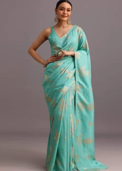 Blue Dola Silk Lurex Woven Saree And Gotta Patti Border