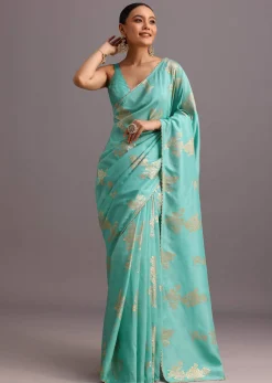 Blue Dola Silk Lurex Woven Saree And Gotta Patti Border