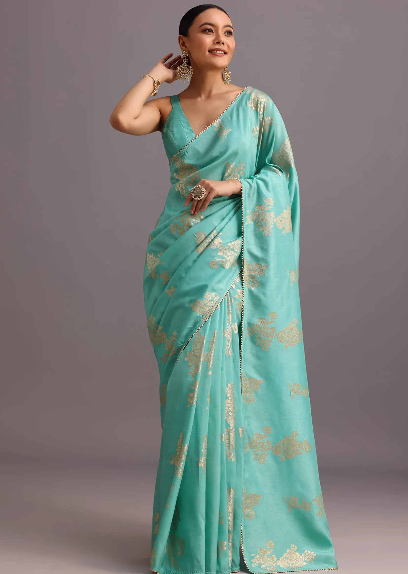 Blue Dola Silk Lurex Woven Saree And Gotta Patti Border
