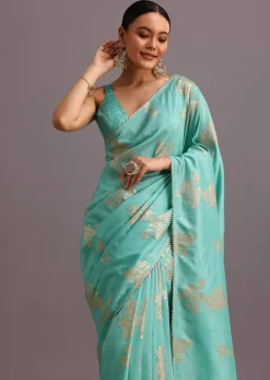 Blue Dola Silk Lurex Woven Saree And Gotta Patti Border