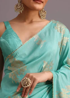 Blue Dola Silk Lurex Woven Saree And Gotta Patti Border