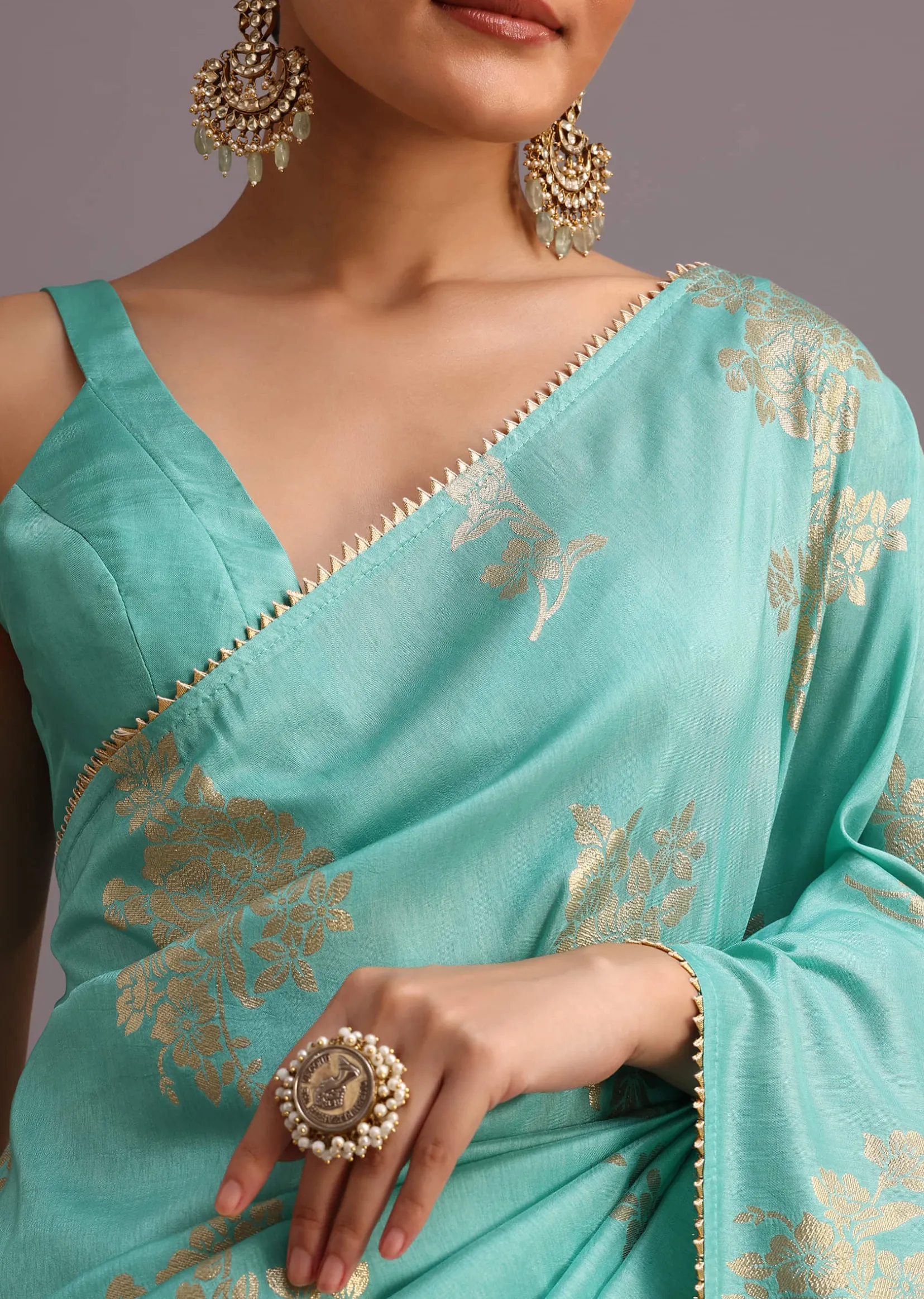 Blue Dola Silk Lurex Woven Saree And Gotta Patti Border