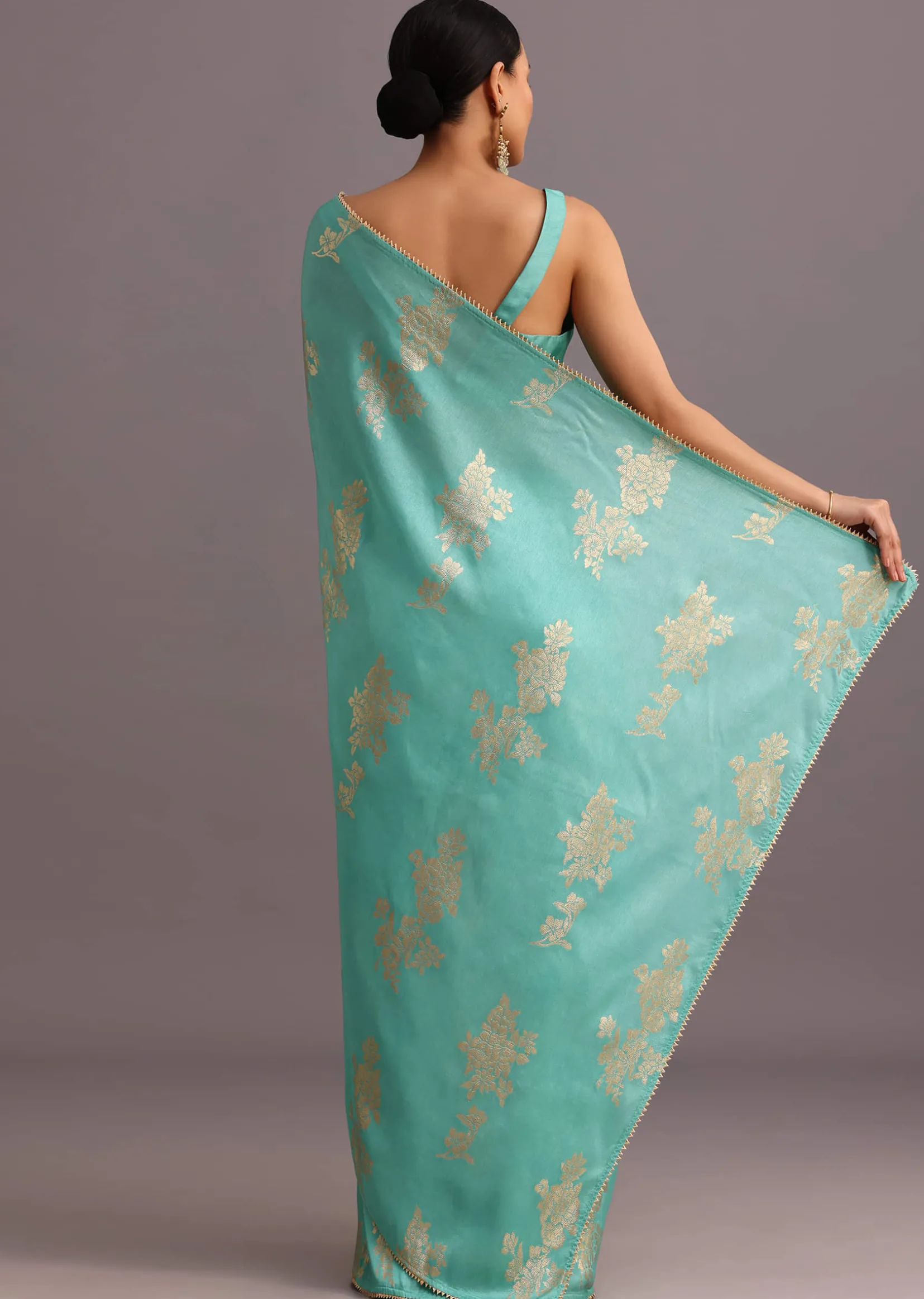 Blue Dola Silk Lurex Woven Saree And Gotta Patti Border