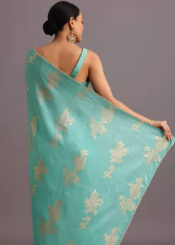 Blue Dola Silk Lurex Woven Saree And Gotta Patti Border
