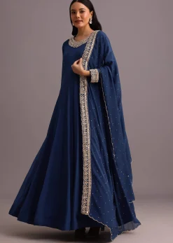Blue Embroidered Anarkali Suit With Dupatta