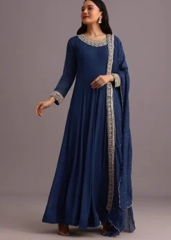 Blue Embroidered Anarkali Suit With Dupatta