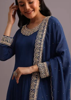 Blue Embroidered Anarkali Suit With Dupatta