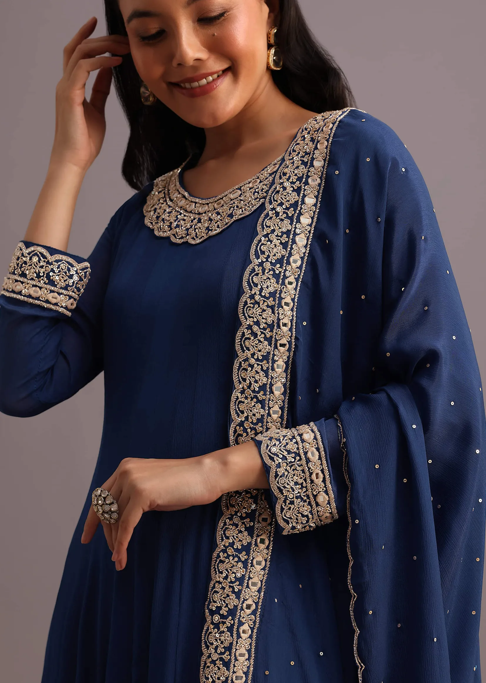 Blue Embroidered Anarkali Suit With Dupatta