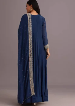 Blue Embroidered Anarkali Suit With Dupatta