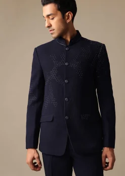 Blue Embroidered Bandhgala Jodhpuri Suit