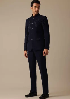 Blue Embroidered Bandhgala Jodhpuri Suit