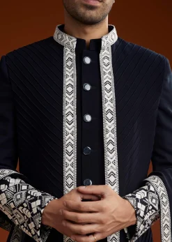 Blue Embroidered Indo Western Jacket Set With Dupatta