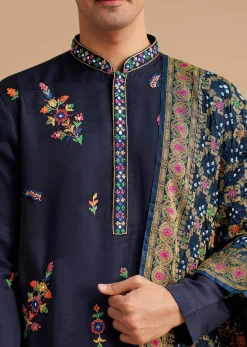 Blue Embroidered Kurta Set with Dupatta