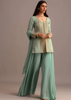 Blue Embroidered Kurti Set With Dupatta