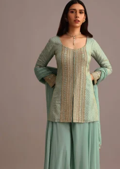 Blue Embroidered Kurti Set With Dupatta