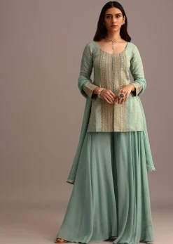 Blue Embroidered Kurti Set With Dupatta