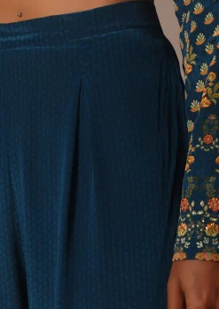 Blue Embroidered Sharara Set With Printed And Stone Work Kurta