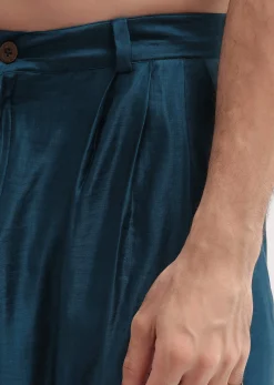 Blue Embroidered Silk Kurta Jacket Set For Men