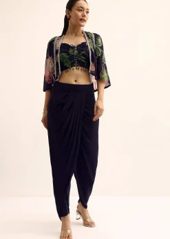 Blue Floral Crop Top And Dhoti Set