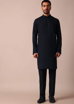 Blue Floral Embroidered Indowestern For Men