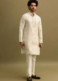 Blue Foil Applique Work Kurta Set With Shaded Jacket