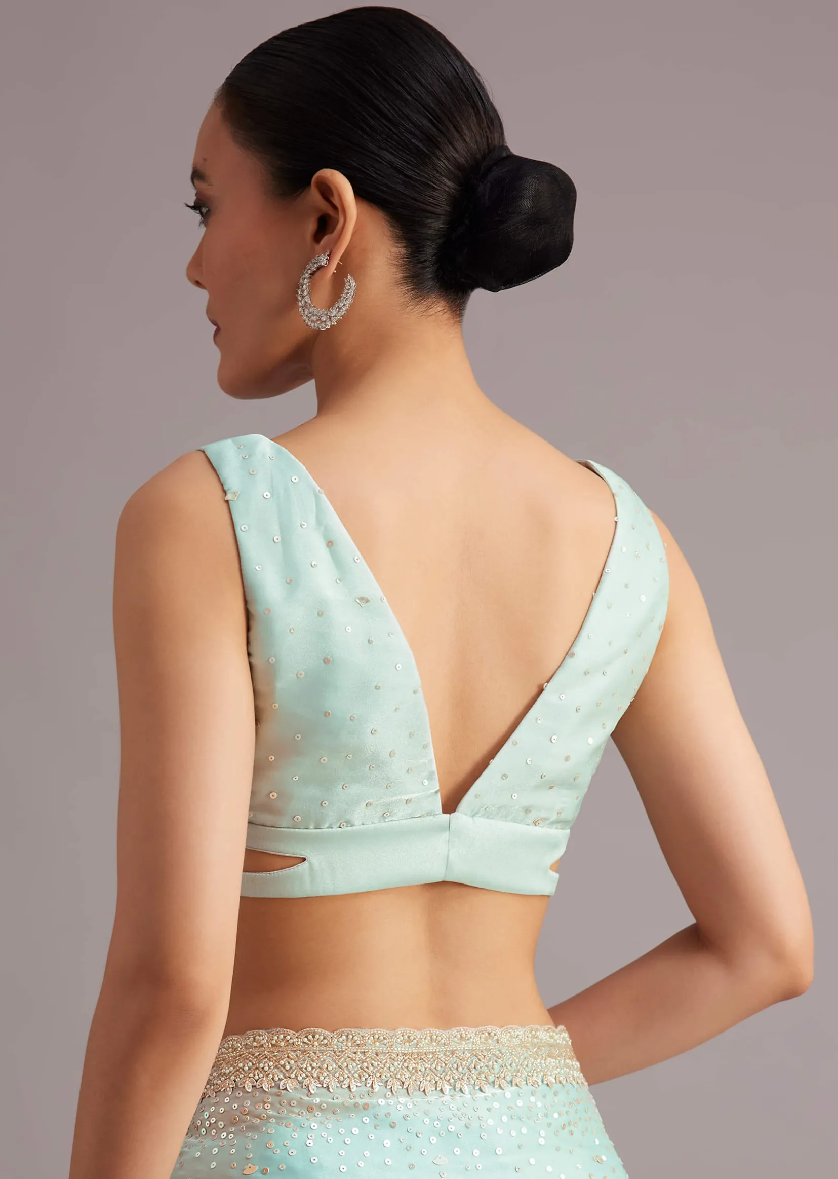 Blue Glass Tissue Saree With Cutdana Sequin And Beaded Embroidery