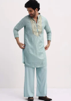 Blue Gold Sequin Kurta With Loose Fitted Pants