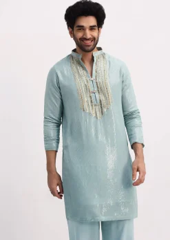 Blue Gold Sequin Kurta With Loose Fitted Pants