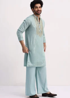 Blue Gold Sequin Kurta With Loose Fitted Pants