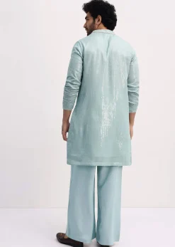 Blue Gold Sequin Kurta With Loose Fitted Pants