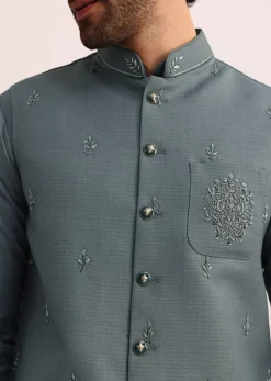 Blue Jacket and Kurta Set With Cutwork Detail