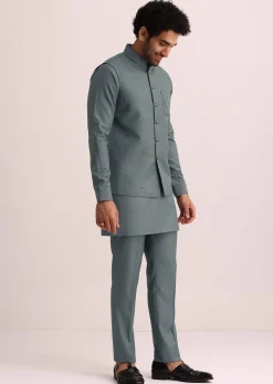 Blue Jacket and Kurta Set With Cutwork Detail
