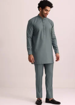 Blue Jacket and Kurta Set With Cutwork Detail