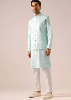 Blue Jacket And Kurta Set with Tie Dye And Mirror Work