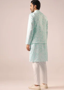 Blue Jacket And Kurta Set with Tie Dye And Mirror Work