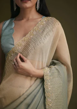 Blue Jacquard Saree With Cutdana And Stones Embroidery