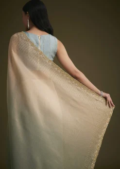 Blue Jacquard Saree With Cutdana And Stones Embroidery