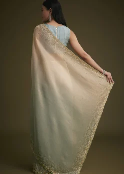 Blue Jacquard Saree With Cutdana And Stones Embroidery