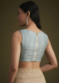 Blue Jacquard Saree With Cutdana And Stones Embroidery