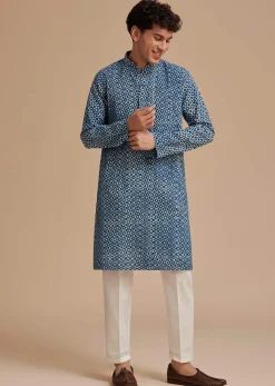 Blue Jaipuri Cotton Geometric Printed Kurta Set