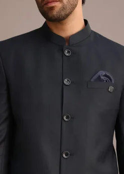 Blue Jodhpuri And Pant Set With Pocket Square