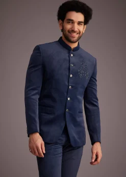 Blue Jodhpuri Suit With Embroidered Motif
