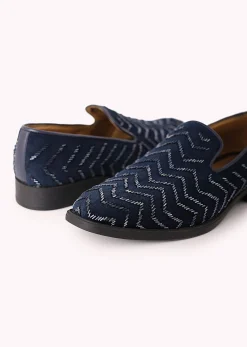 Blue Juttis In Velvet with Chevron Pattern