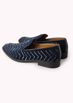Blue Juttis In Velvet with Chevron Pattern