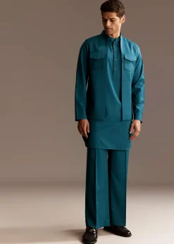 Blue Kurta Jacket Set With Palazzo Pants