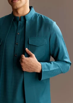 Blue Kurta Jacket Set With Palazzo Pants