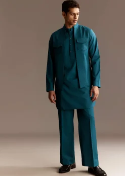 Blue Kurta Jacket Set With Palazzo Pants