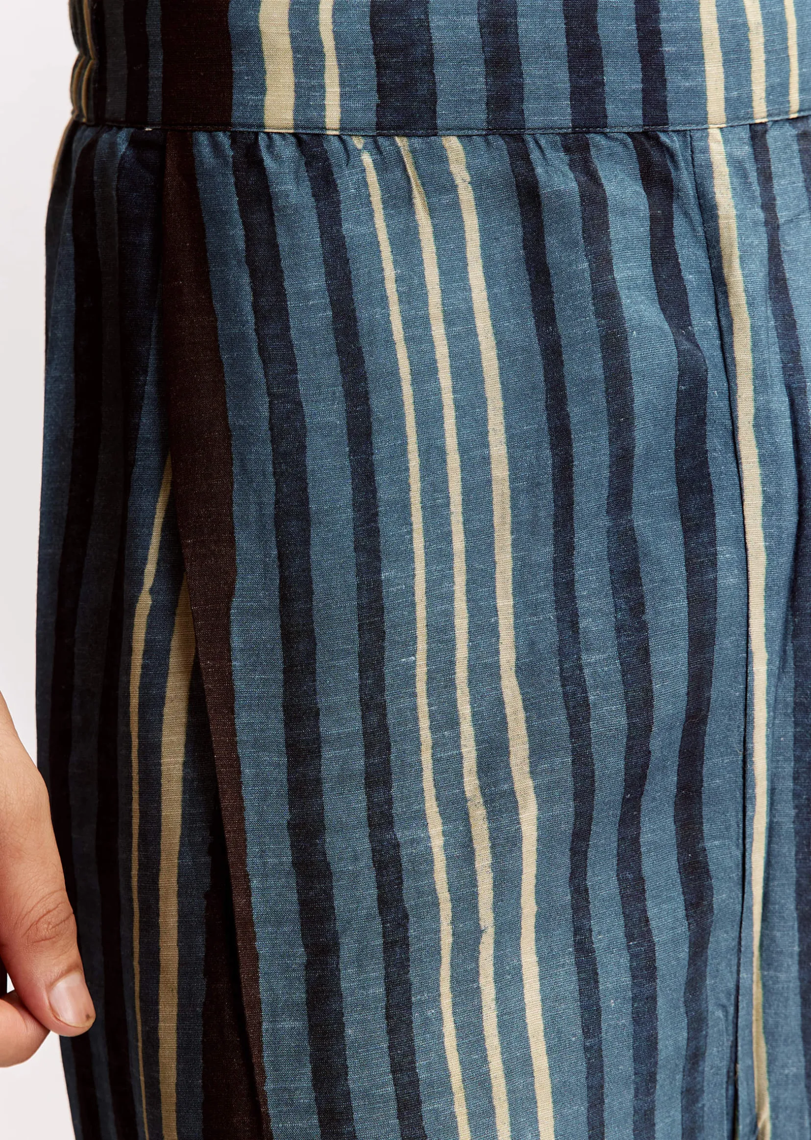 Blue Linen Kurta Jacket Set With Ajrakh Print